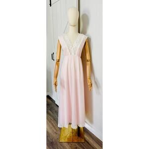 VTG 60s 70s Tosca Lingerie Size L Empire waist Flowy Nightgown Lace Trim Pink